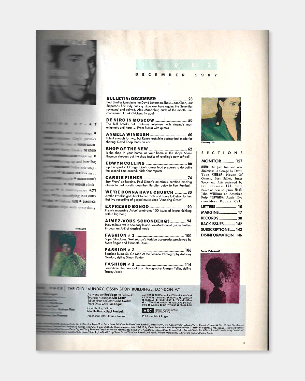 The Face Magazine December 1987 (Vol. 1 - #92 - Robert De Niro)