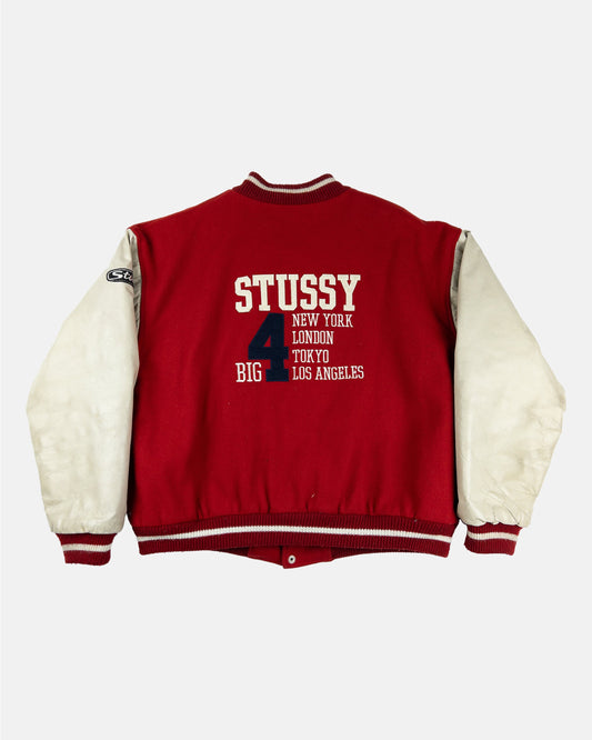 1998 Stüssy Red/White "Big 4" Varsity Jacket