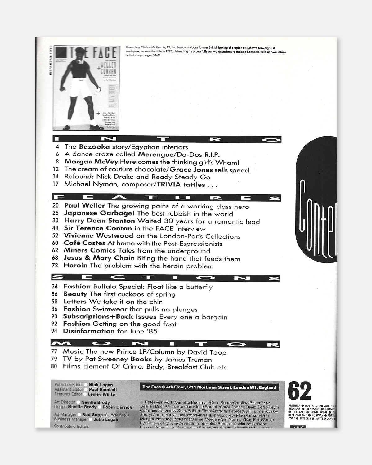 The Face Magazine June 1985 (Vol. 1 - #62 - Clinton Mackenzie)