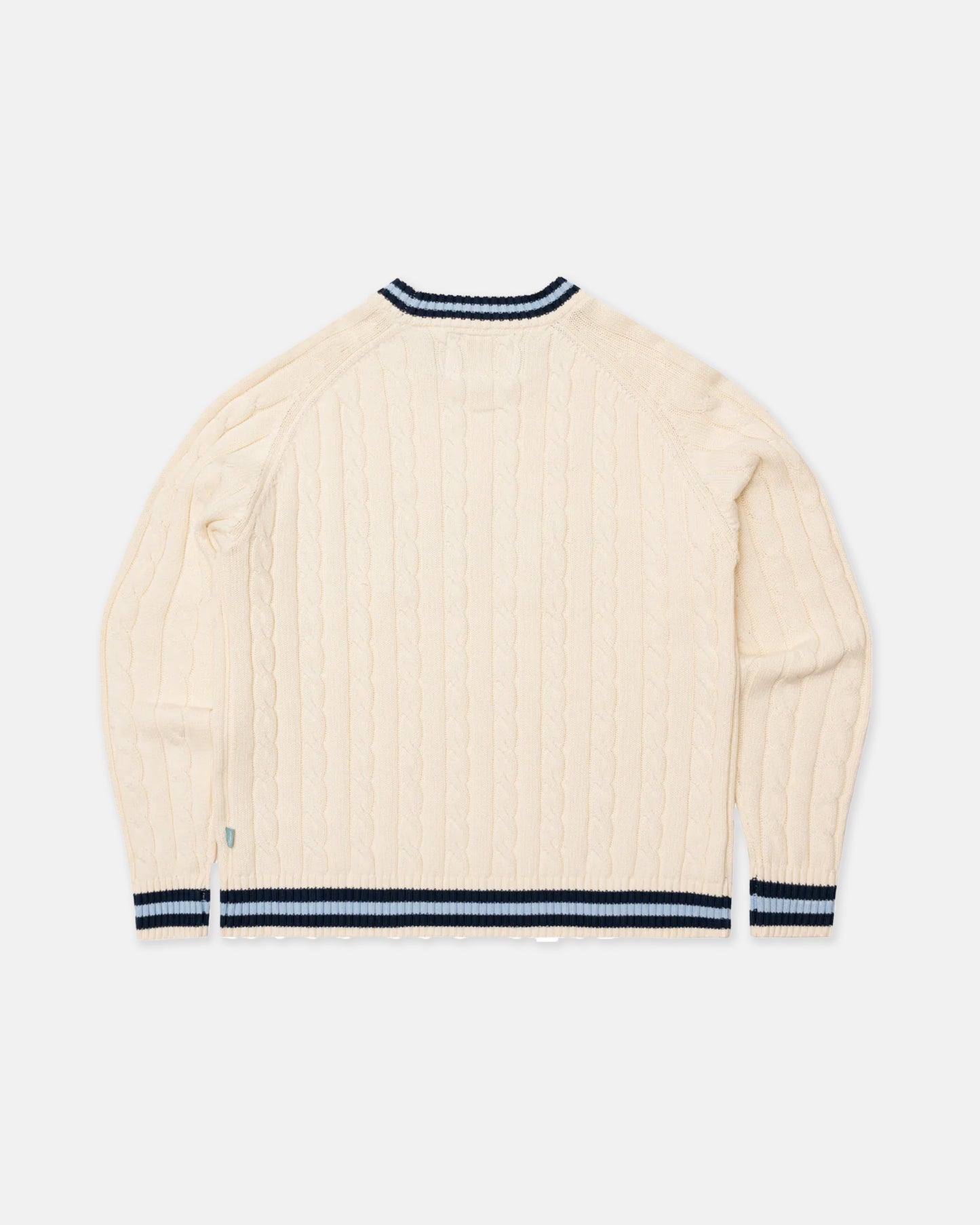 Brigade White Varsity Cable Knit Sweater