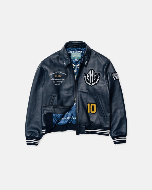 Brigade Navy Decennial Leather Varsity Jacket