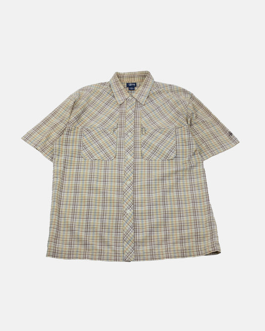 1990s Stussy Beige Plaid Shirt